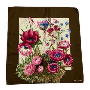 OSTINELLI Brown Floral Silk Scarf 34”/ 34.5" EC